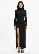Turtleneck Long Sleeve Tie Waist Maxi Dress