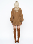 Full Size Suede Turtleneck Lantern Sleeve Mini Dress Plus Size